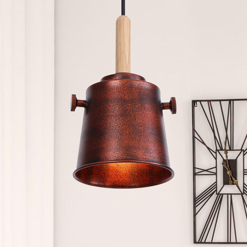 Vintage Stylish Bucket Pendant Light 1 Light Metallic Hanging Ceiling Light in Black/Grey for Dining Room Rust Clearhalo 'Art Deco Pendants' 'Black' 'Cast Iron' 'Ceiling Lights' 'Ceramic' 'Crystal' 'Industrial Pendants' 'Industrial' 'Metal' 'Middle Century Pendants' 'Pendant Lights' 'Pendants' 'Rustic Pendants' 'Tiffany' Lighting' 1135940