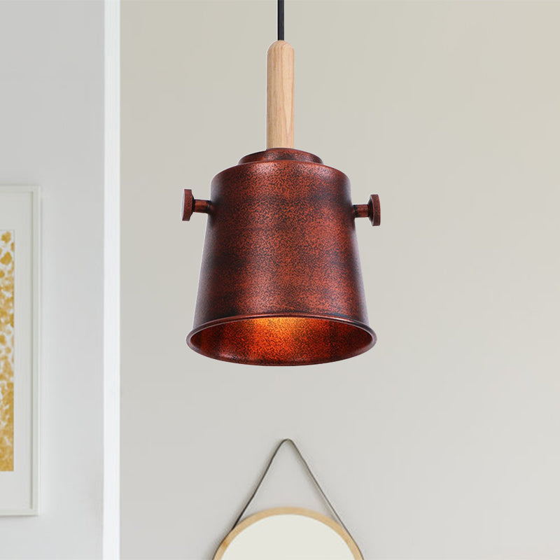 Vintage Stylish Bucket Pendant Light 1 Light Metallic Hanging Ceiling Light in Black/Grey for Dining Room Clearhalo 'Art Deco Pendants' 'Black' 'Cast Iron' 'Ceiling Lights' 'Ceramic' 'Crystal' 'Industrial Pendants' 'Industrial' 'Metal' 'Middle Century Pendants' 'Pendant Lights' 'Pendants' 'Rustic Pendants' 'Tiffany' Lighting' 1135941