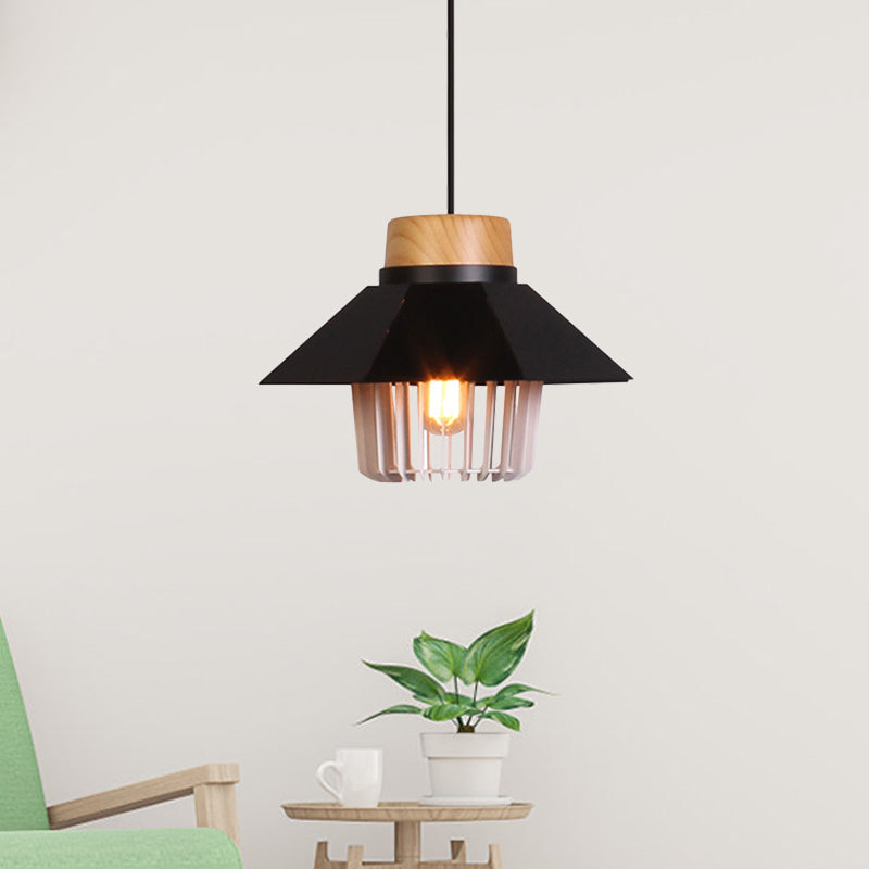 Modernism Conical Ceiling Pendant with Cage Shade 1 Light Metallic Pendant Lighting in Black/Blue for Bedroom Clearhalo 'Art Deco Pendants' 'Black' 'Cast Iron' 'Ceiling Lights' 'Ceramic' 'Crystal' 'Industrial Pendants' 'Industrial' 'Metal' 'Middle Century Pendants' 'Pendant Lights' 'Pendants' 'Rustic Pendants' 'Tiffany' Lighting' 1135949