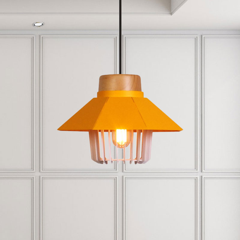 Modernism Conical Ceiling Pendant with Cage Shade 1 Light Metallic Pendant Lighting in Black/Blue for Bedroom Clearhalo 'Art Deco Pendants' 'Black' 'Cast Iron' 'Ceiling Lights' 'Ceramic' 'Crystal' 'Industrial Pendants' 'Industrial' 'Metal' 'Middle Century Pendants' 'Pendant Lights' 'Pendants' 'Rustic Pendants' 'Tiffany' Lighting' 1135959