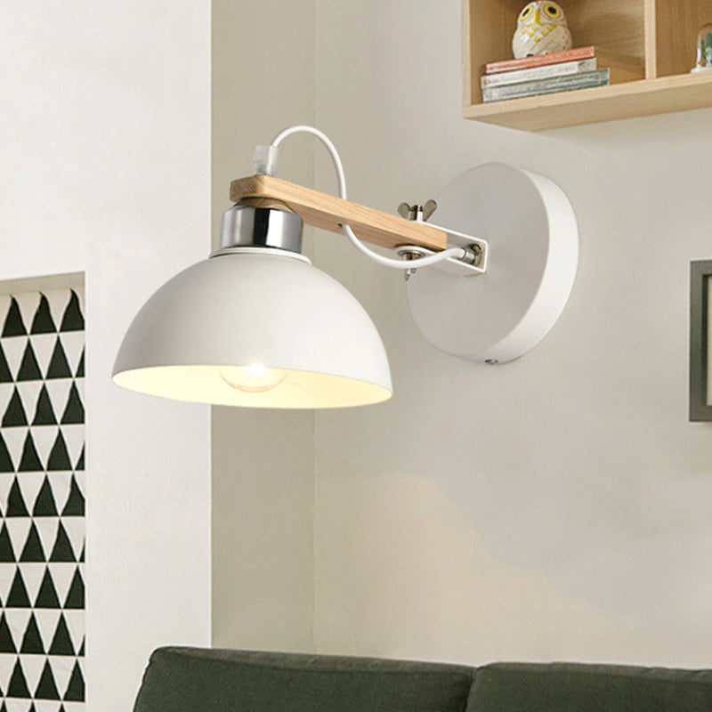 Black/White Dome Shade Wall Mount Fixture Nordic Style Metal 1 Light Corridor Sconce Lighting Fixture Clearhalo 'Art deco wall lights' 'Cast Iron' 'Glass' 'Industrial wall lights' 'Industrial' 'Middle century wall lights' 'Modern' 'Rustic wall lights' 'Tiffany' 'Traditional wall lights' 'Wall Lamps & Sconces' 'Wall Lights' Lighting' 1136025