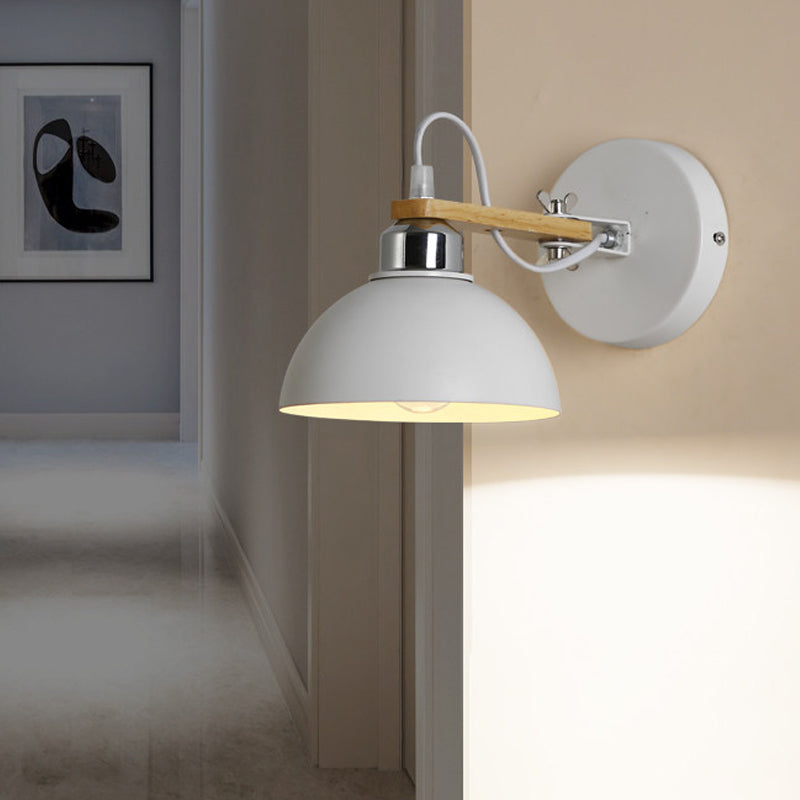 Black/White Dome Shade Wall Mount Fixture Nordic Style Metal 1 Light Corridor Sconce Lighting Fixture Clearhalo 'Art deco wall lights' 'Cast Iron' 'Glass' 'Industrial wall lights' 'Industrial' 'Middle century wall lights' 'Modern' 'Rustic wall lights' 'Tiffany' 'Traditional wall lights' 'Wall Lamps & Sconces' 'Wall Lights' Lighting' 1136026