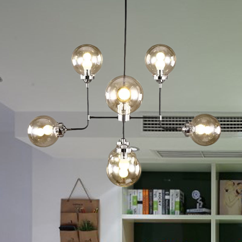 Black/Chrome/Clear Glass Globe Hanging Chandelier Industrial 8/9-Light Living Room Pendant Light Clearhalo 'Ceiling Lights' 'Chandeliers' 'Clear' 'Close To Ceiling Lights' 'Glass shade' 'Glass' 'Industrial Chandeliers' 'Industrial' 'Middle Century Chandeliers' 'Modern' 'Tiffany' 'Traditional Chandeliers' Lighting' 1136046