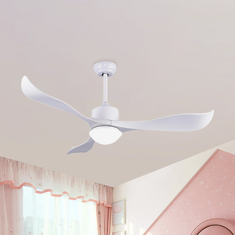 52" W 3 Twisted Blades Fan Lamp Minimalist Metal White LED Semi Flush Ceiling Light with Milk Glass Shade Clearhalo 'Ceiling Fans with Lights' 'Ceiling Fans' 'Modern Ceiling Fans' 'Modern' Lighting' 1136162