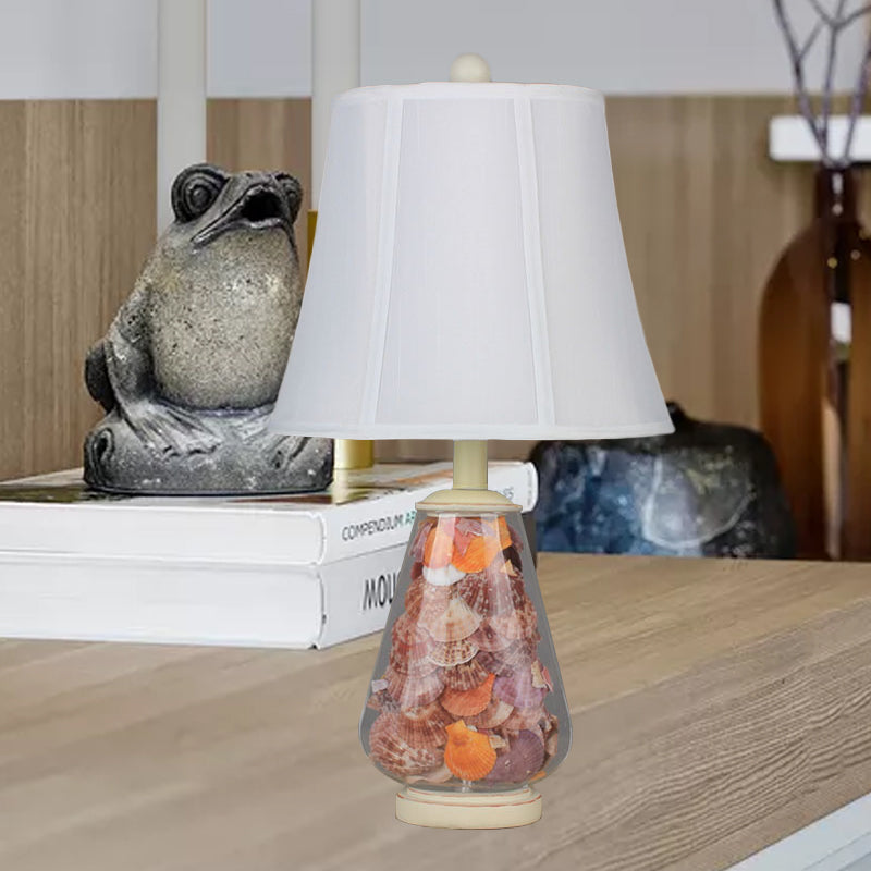 White Flared Shade Night Light Countryside Fabric 1 Bulb 12