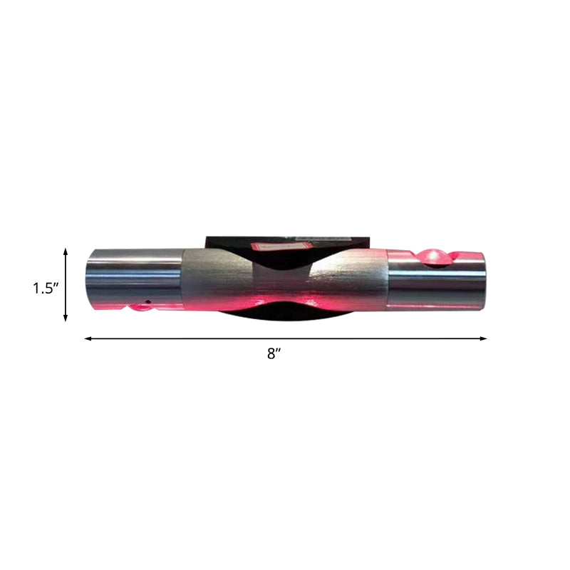 Brushed Silver Tube Wall Light Modern Metallic LED Sconce Lighting Fixture in Red/Blue/Yellow Light Clearhalo 'Cast Iron' 'Glass' 'Industrial' 'Modern wall lights' 'Modern' 'Tiffany' 'Traditional wall lights' 'Wall Lamps & Sconces' 'Wall Lights' Lighting' 1136821