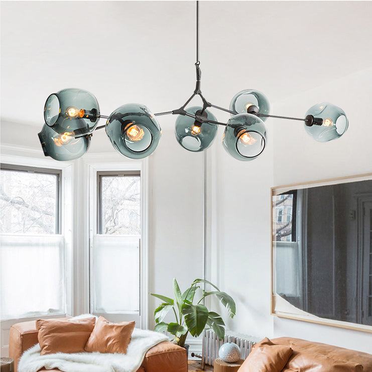 Bubble Chandelier Light Fixture with Ball Shade Modern Style Glass 5/6/7 Lights Black/Gold Finish Ceiling Lighting 7 Black Clearhalo 'Ceiling Lights' 'Chandeliers' 'Glass shade' 'Glass' 'Modern Chandeliers' 'Modern' Lighting' 113687