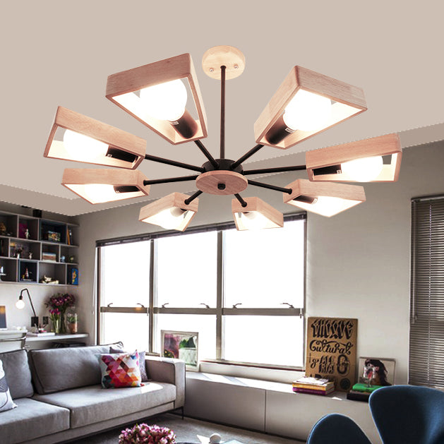 Modern Sputnik Chandelier Pendant Wooden 3/5/8-Light Bedroom Hanging Lamp in Black/White Clearhalo 'Ceiling Lights' 'Chandeliers' Lighting' options 114034
