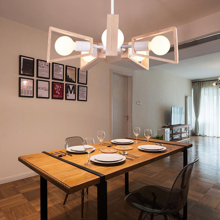 Modern Sputnik Chandelier Pendant Wooden 3/5/8-Light Bedroom Hanging Lamp in Black/White Clearhalo 'Ceiling Lights' 'Chandeliers' Lighting' options 114040