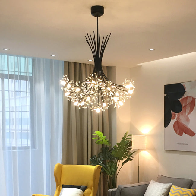 Clear Crystal Beaded Chandelier Lighting with Bouquet Design Modern 13/19 Lights Black/Chrome Hanging Lamp Clearhalo 'Ceiling Lights' 'Chandeliers' 'Modern Chandeliers' 'Modern' Lighting' 115249