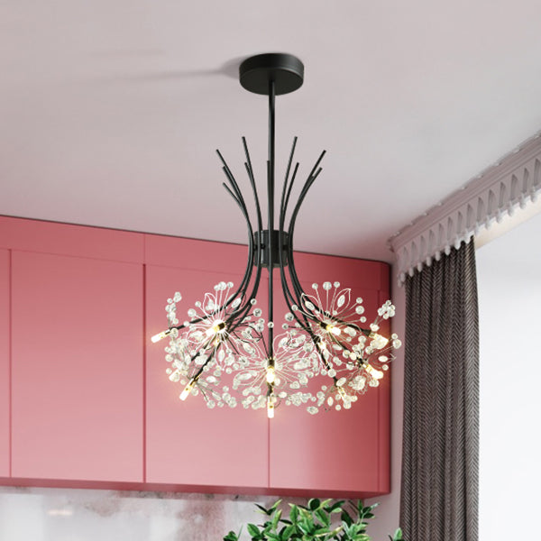 Clear Crystal Beaded Chandelier Lighting with Bouquet Design Modern 13/19 Lights Black/Chrome Hanging Lamp Clearhalo 'Ceiling Lights' 'Chandeliers' 'Modern Chandeliers' 'Modern' Lighting' 115250