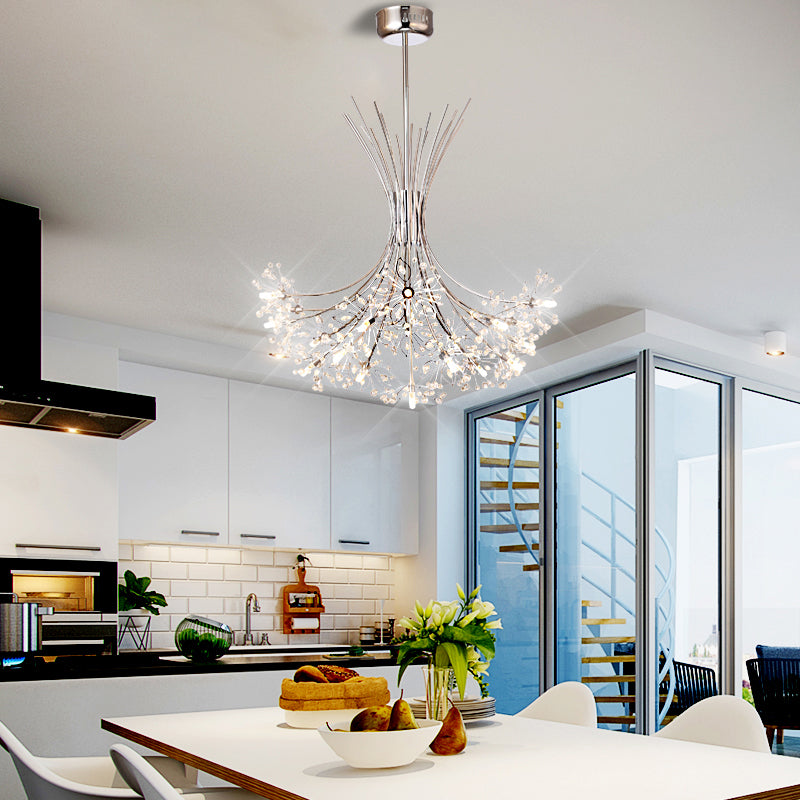 Clear Crystal Beaded Chandelier Lighting with Bouquet Design Modern 13/19 Lights Black/Chrome Hanging Lamp Clearhalo 'Ceiling Lights' 'Chandeliers' 'Modern Chandeliers' 'Modern' Lighting' 115259