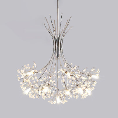 Clear Crystal Beaded Chandelier Lighting with Bouquet Design Modern 13/19 Lights Black/Chrome Hanging Lamp Clearhalo 'Ceiling Lights' 'Chandeliers' 'Modern Chandeliers' 'Modern' Lighting' 115262
