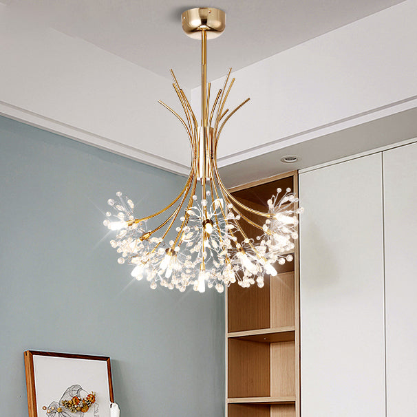 Clear Crystal Beaded Chandelier Lighting with Bouquet Design Modern 13/19 Lights Black/Chrome Hanging Lamp 19 Gold Clearhalo 'Ceiling Lights' 'Chandeliers' 'Modern Chandeliers' 'Modern' Lighting' 115264