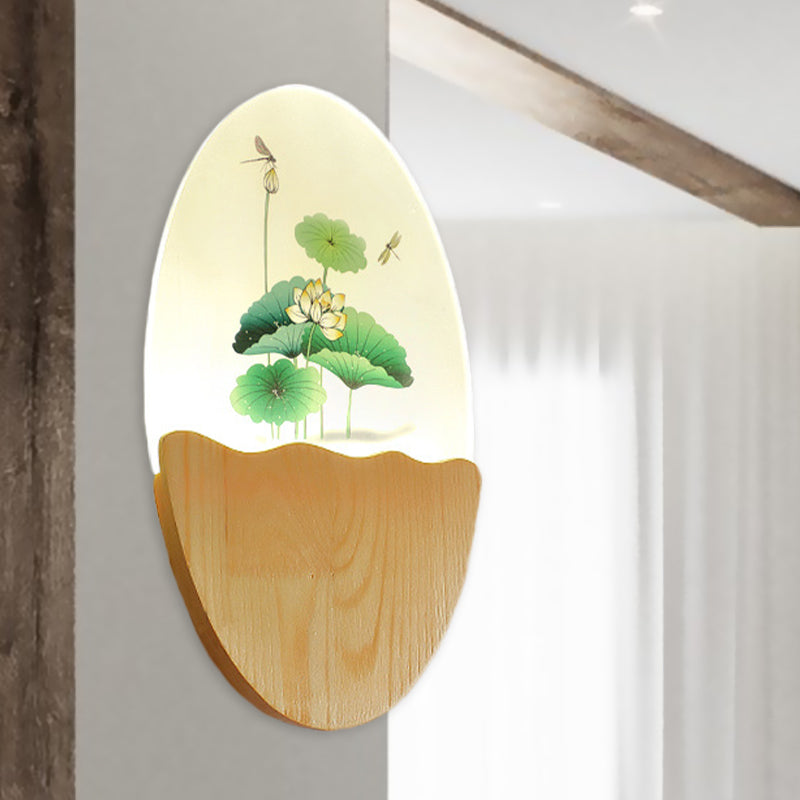 Oblong Acrylic Blossoms/Lotus Leaf Wall Lamp Oriental Style LED Red/Green Wall Mural Light for Corridor Green Clearhalo 'Wall Lamps & Sconces' 'Wall Lights' Lighting' 1155336