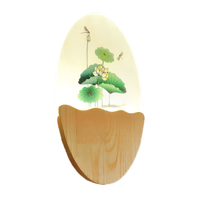 Oblong Acrylic Blossoms/Lotus Leaf Wall Lamp Oriental Style LED Red/Green Wall Mural Light for Corridor Clearhalo 'Wall Lamps & Sconces' 'Wall Lights' Lighting' 1155339