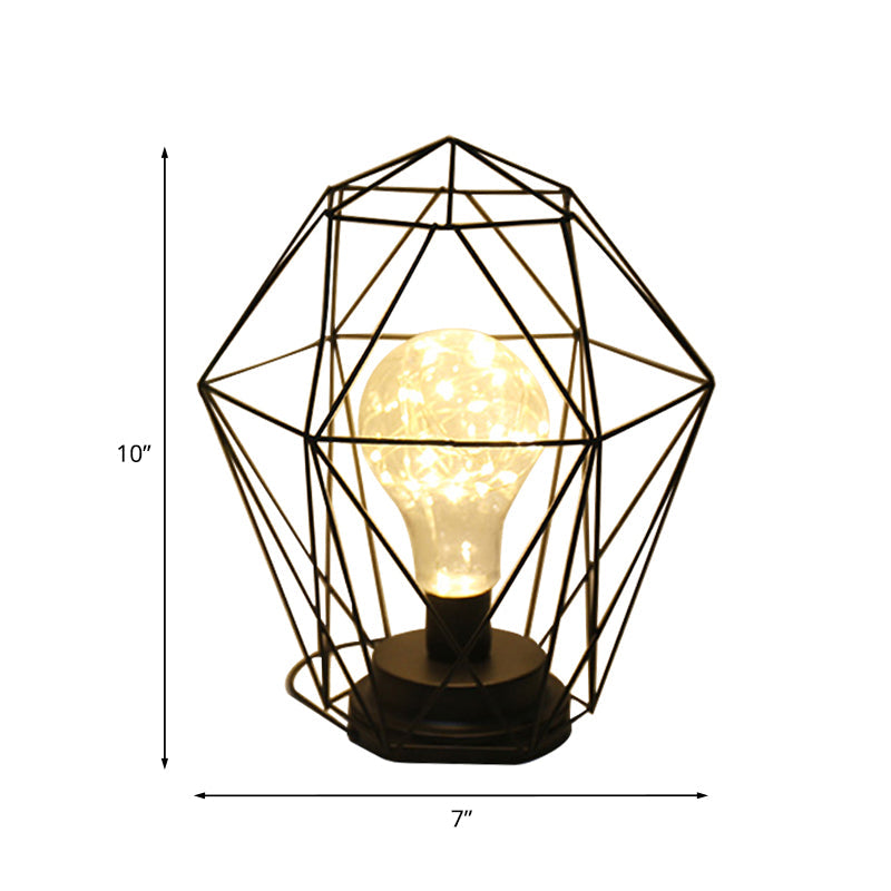 1 Head Barrel/Diamond Table Lamp with Cage Shade Loft Stylish Black Metal Small Table Lamp for Bedside Clearhalo 'Lamps' 'Table Lamps' Lighting' 1158610
