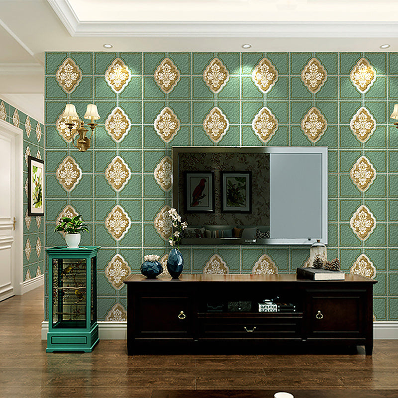 Wallpaper Roll Retro Damask 60s Dark Color Wall Art for Living Room, 33' L x 20.5" W Green Clearhalo 'Vintage wall decor' 'Vintage' 'Wallpaper' Wall Decor' 1169912