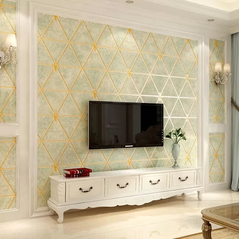 Wall Art Rhombus Pastel Color Retro Style Flock Wallpaper Roll for Home Decor, 57.1-sq ft Green Clearhalo 'Vintage wall decor' 'Vintage' 'Wallpaper' Wall Decor' 1170006