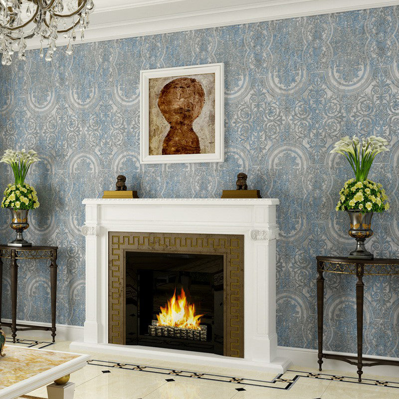 Wall Covering Damask Soft Color Bohemia Non-Woven Material Wallpaper Roll for Accent Wall Navy Clearhalo 'Vintage wall decor' 'Vintage' 'Wallpaper' Wall Decor' 1170192