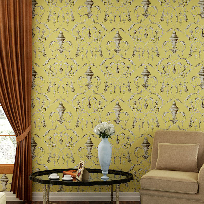 Vinyl Wallpaper Roll Scroll Flower Smooth Surface Wall Art for Home Decoration, Non-Pasted Yellow-Green Clearhalo 'Vintage wall decor' 'Vintage' 'Wallpaper' Wall Decor' 1170199