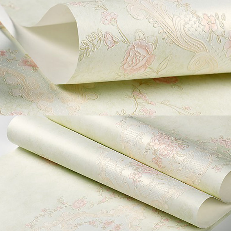 Unpasted Vinyl Wall Covering Damask Peony Flower Embossed Wallpaper Roll in Pastel Color Clearhalo 'Vintage wall decor' 'Vintage' 'Wallpaper' Wall Decor' 1170247