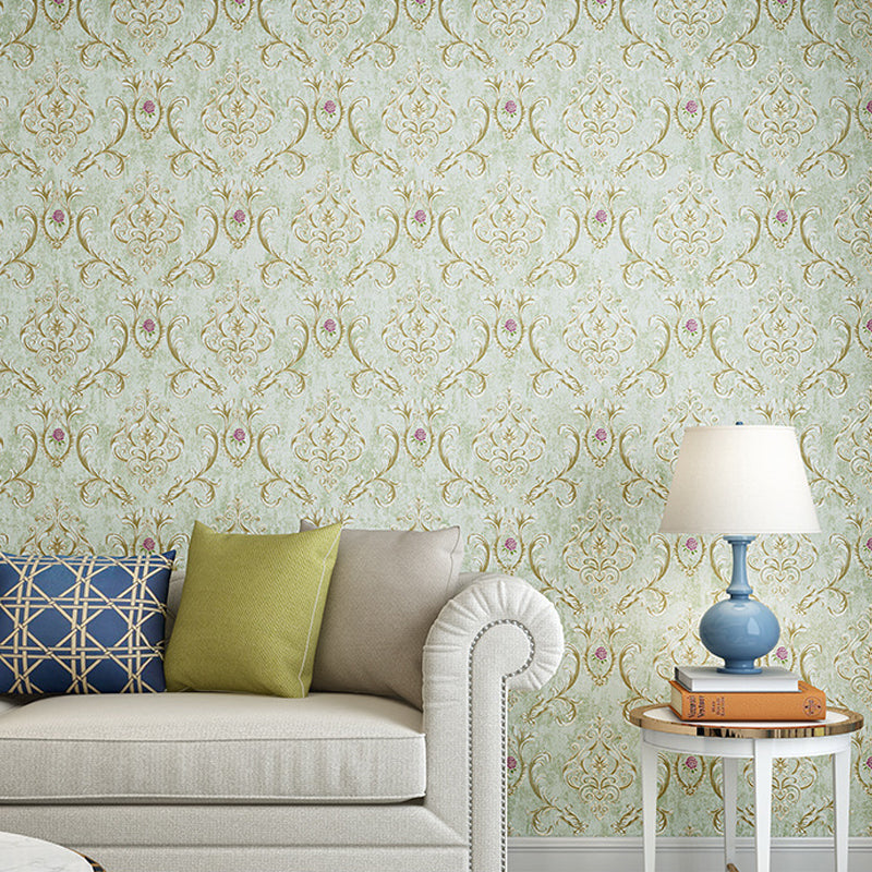 Vintage Damask Wallpaper Roll Soft Color Flower Wall Art for Bedroom Decoration, 57.1-sq ft Light Green Clearhalo 'Vintage wall decor' 'Vintage' 'Wallpaper' Wall Decor' 1170671