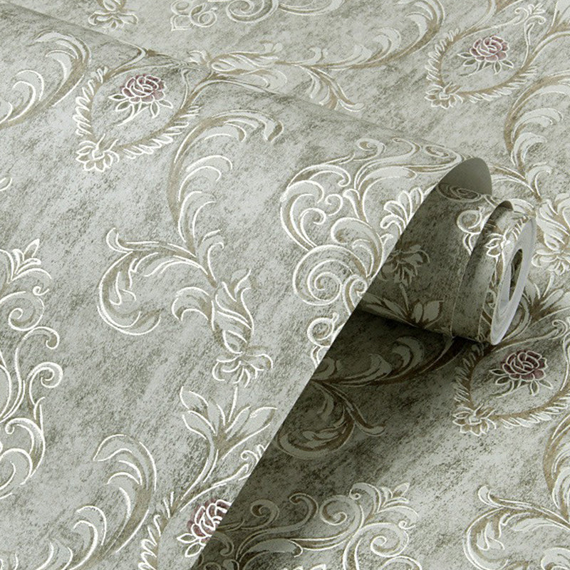 Non-Woven Unpasted Wallpaper Retro Scroll Flower Patterned Wall Covering for Accent Wall Clearhalo 'Vintage wall decor' 'Vintage' 'Wallpaper' Wall Decor' 1170681