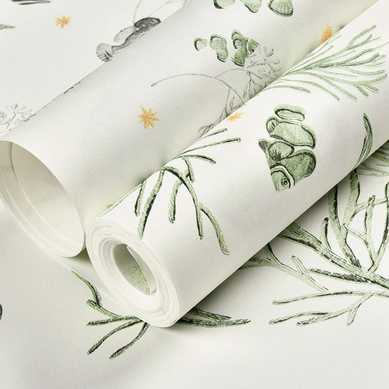 Sea Life Nautical Wallpaper Novelty Non-Woven Material Wall Decor in Pastel Color Clearhalo 'Wall Decor' 'Wallpaper' 1170685