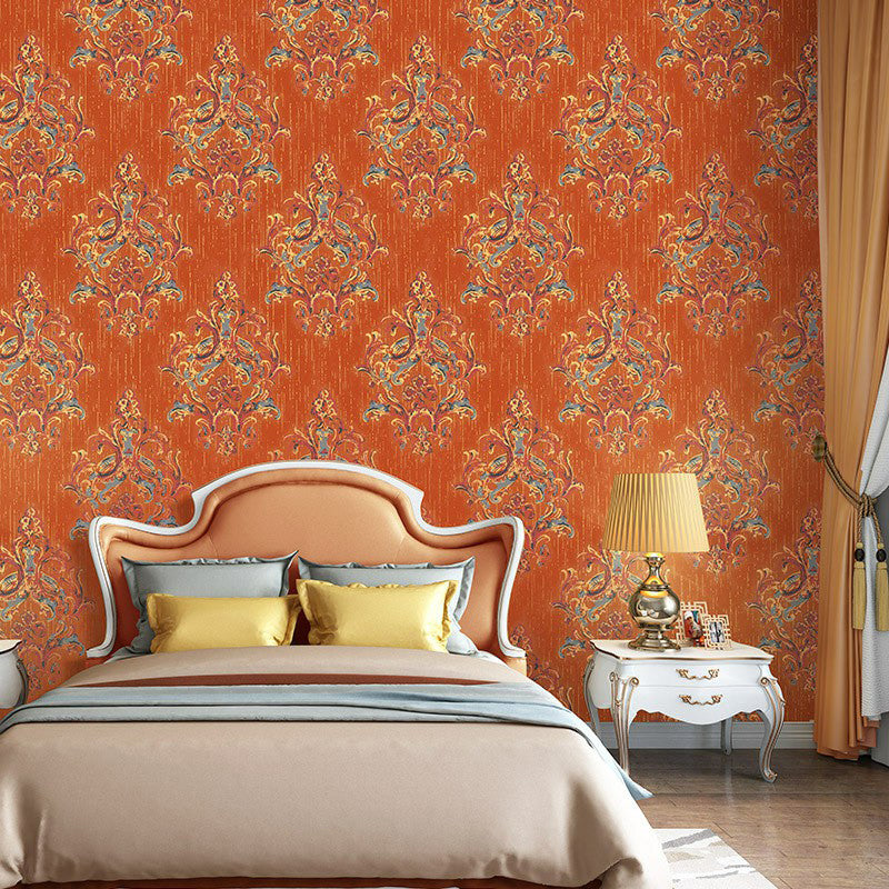 Jacquard Wallpaper Roll Victorian Non-Pasted Living Room Wall Decor, 33' L x 20.5" W Yellow-Red Clearhalo 'Vintage wall decor' 'Vintage' 'Wallpaper' Wall Decor' 1170724