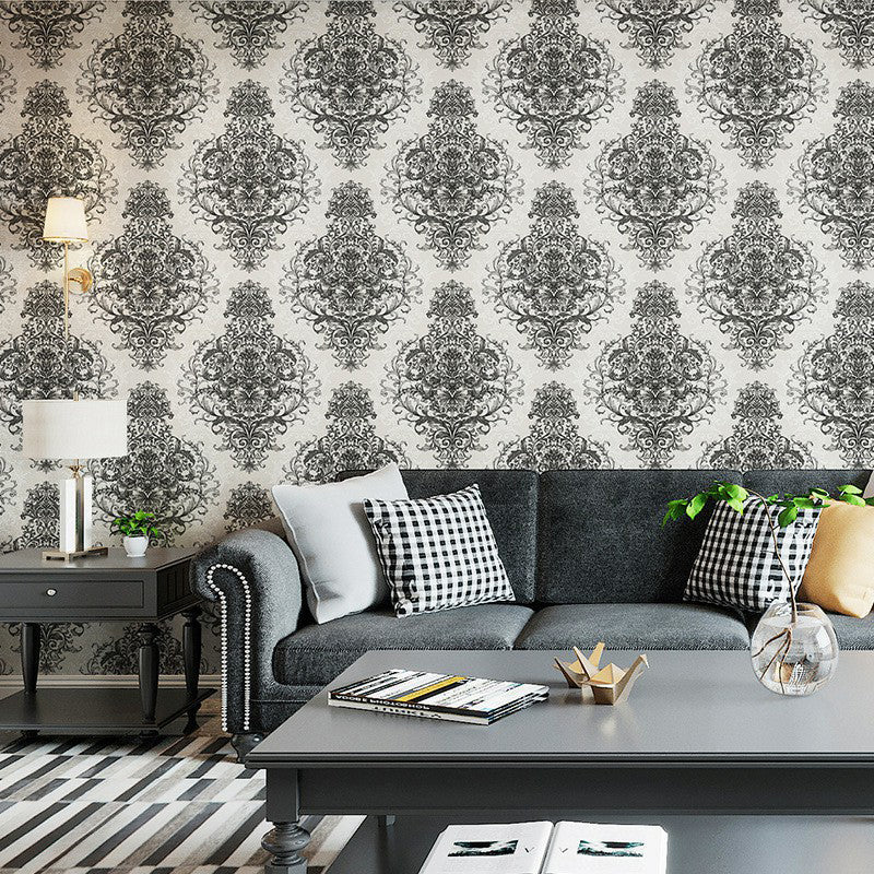 Antique Damask Wallpaper for Bedroom Decoration 33' L x 20.5" W Wall Art in Pastel Color Clearhalo 'Vintage wall decor' 'Vintage' 'Wallpaper' Wall Decor' 1170733