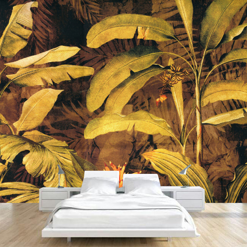 Stain-Proof Wall Covering Murals Tropical Non-Woven Wall Art with Banana Leaves Pattern Clearhalo 'Wall Decor' 'Wall Mural' 1172587