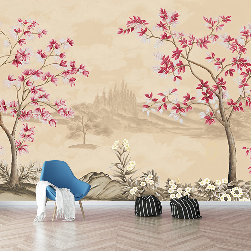 Chinese Lake Scenic Wall Murals Pastel Color Moisture Resistant Wall Covering for Accent Wall Light Yellow Clearhalo 'Wall Decor' 'Wall Mural' 1172950