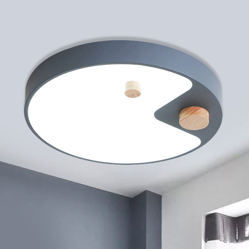 Acrylic Ring Flush Mount Lighting Kids White/Grey/Blue LED Ceiling Mounted Light with Wood Decor for Bedroom Grey Clearhalo 'Ceiling Lights' 'Close To Ceiling Lights' 'Close to ceiling' 'Flush mount' Lighting' 1173714
