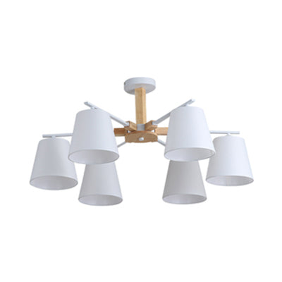 Living Room Tapered Shade Chandelier Lighting Fabric 3/6 Heads Modern Wood Ceiling Pendant Light 6 White Clearhalo 'Carpenter Chandeliers' 'Ceiling Lights' 'Chandeliers' 'Industrial' 'Modern Chandeliers' 'Modern' Lighting' 117536
