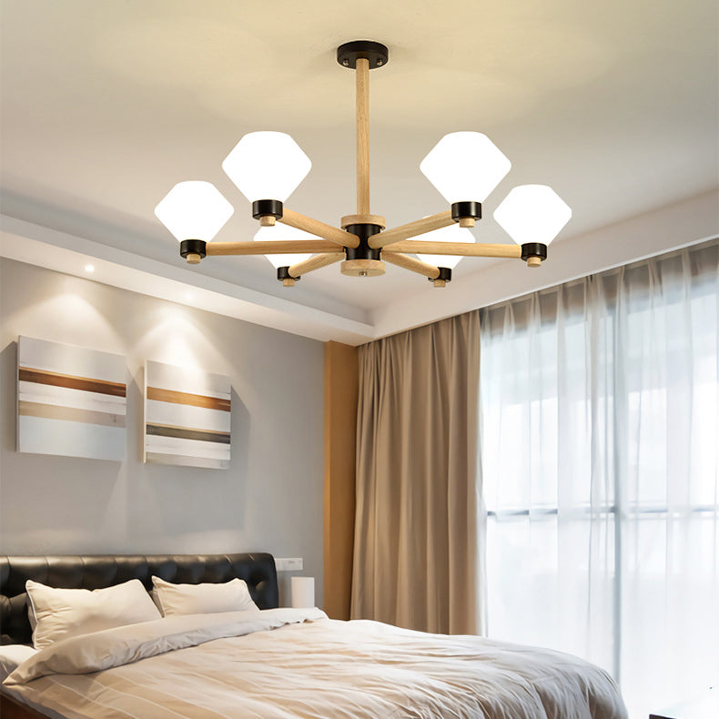 White Glass Urn Shade Pendant Light 6-Light Nordic Wood Hanging Lamp for Living Room Clearhalo 'Carpenter Chandeliers' 'Ceiling Lights' 'Chandeliers' 'Industrial' 'Modern Chandeliers' 'Modern' Lighting' 117697