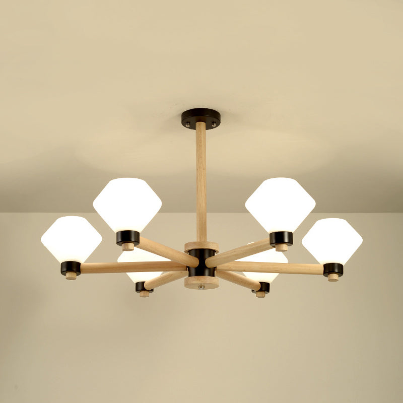 White Glass Urn Shade Pendant Light 6-Light Nordic Wood Hanging Lamp for Living Room Clearhalo 'Carpenter Chandeliers' 'Ceiling Lights' 'Chandeliers' 'Industrial' 'Modern Chandeliers' 'Modern' Lighting' 117698