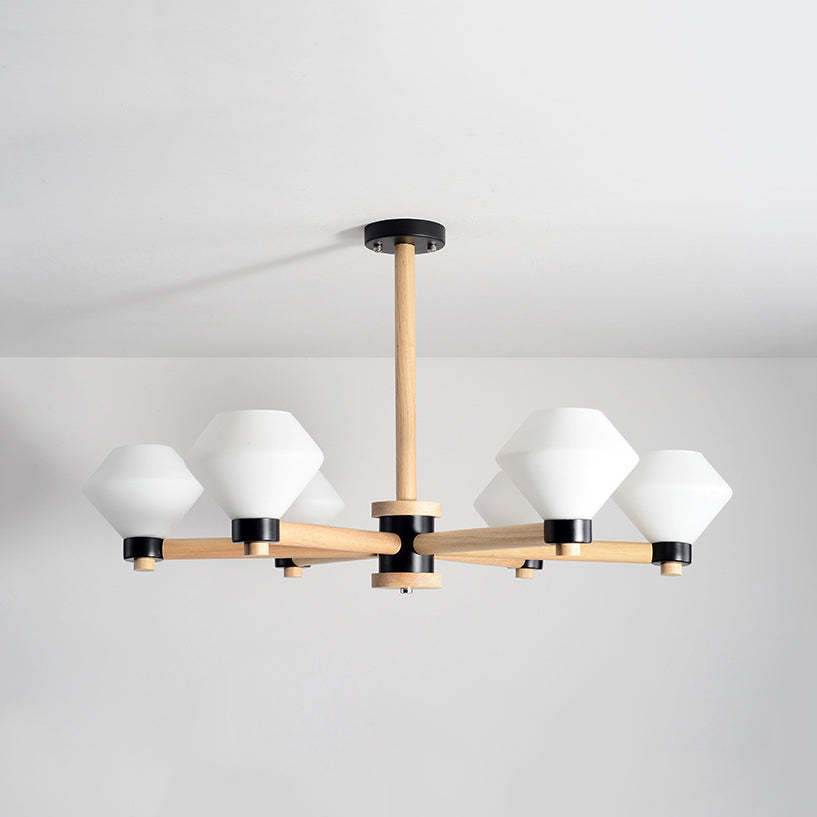 White Glass Urn Shade Pendant Light 6-Light Nordic Wood Hanging Lamp for Living Room Clearhalo 'Carpenter Chandeliers' 'Ceiling Lights' 'Chandeliers' 'Industrial' 'Modern Chandeliers' 'Modern' Lighting' 117699