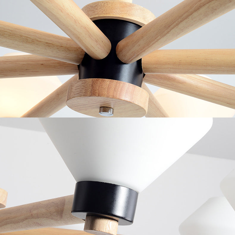 White Glass Urn Shade Pendant Light 6-Light Nordic Wood Hanging Lamp for Living Room Clearhalo 'Carpenter Chandeliers' 'Ceiling Lights' 'Chandeliers' 'Industrial' 'Modern Chandeliers' 'Modern' Lighting' 117700