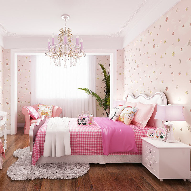 Non-Woven Unpasted Wall Covering Moon and Star Kids Bedroom Wallpaper, 31' L x 20.5" W Light Pink Clearhalo 'Wall Decor' 'Wallpaper' 1177948