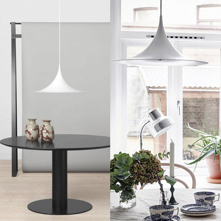 Black/Gray/White Single Head Suspension Light with Trumpet Metal Shade Modern Creative Dining Room Ceiling Pendant Light, 16"/19" Wide White Clearhalo 'Art Deco Pendants' 'Black' 'Cast Iron' 'Ceiling Lights' 'Ceramic' 'Crystal' 'Industrial Pendants' 'Industrial' 'Metal' 'Middle Century Pendants' 'Pendant Lights' 'Pendants' 'Rustic Pendants' 'Tiffany' Lighting' 118025