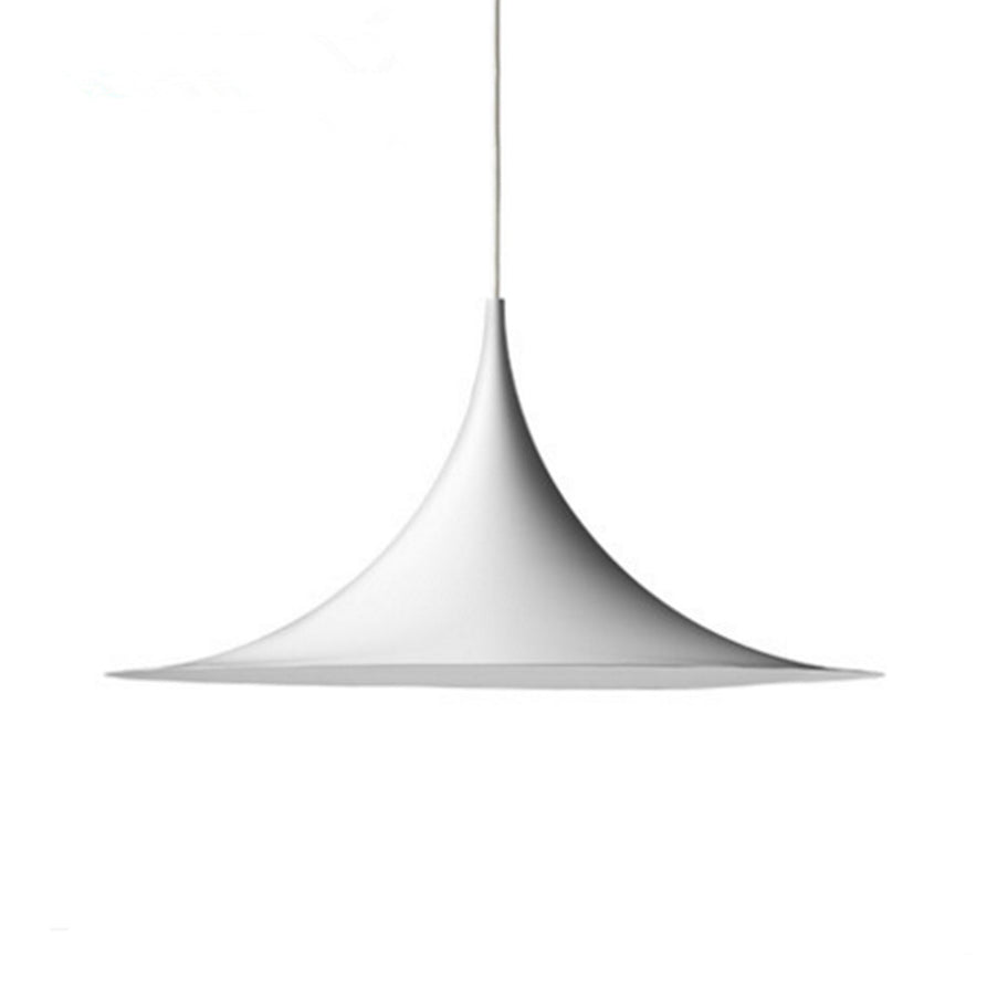 Black/Gray/White Single Head Suspension Light with Trumpet Metal Shade Modern Creative Dining Room Ceiling Pendant Light, 16"/19" Wide Clearhalo 'Art Deco Pendants' 'Black' 'Cast Iron' 'Ceiling Lights' 'Ceramic' 'Crystal' 'Industrial Pendants' 'Industrial' 'Metal' 'Middle Century Pendants' 'Pendant Lights' 'Pendants' 'Rustic Pendants' 'Tiffany' Lighting' 118026