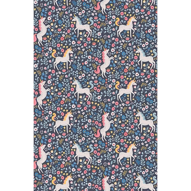 Unicorn in Wildflowers Wall Murals Contemporary Waterproof Living Room Wall Art, Custom Print Clearhalo 'Wall Decor' 'Wall Mural' 1180920