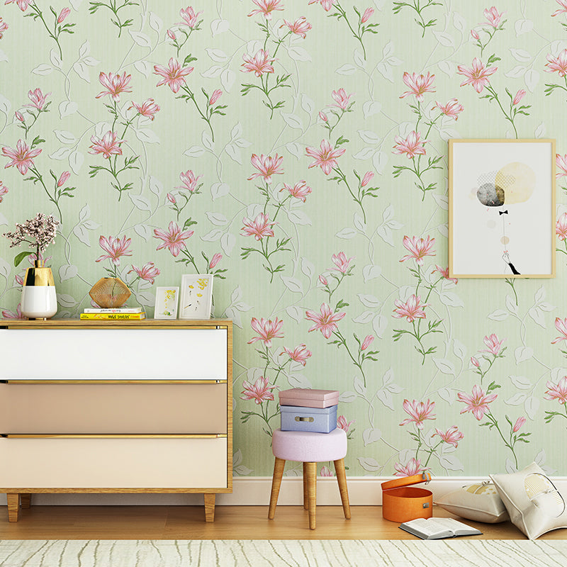 Rust Lily Blossom Wallpaper for Accent Wall 31' L x 20.5" W Wall Decor in Light Color Light Blue Clearhalo 'Country wall decor' 'Rustic' 'Wallpaper' Wall Decor' 1184438