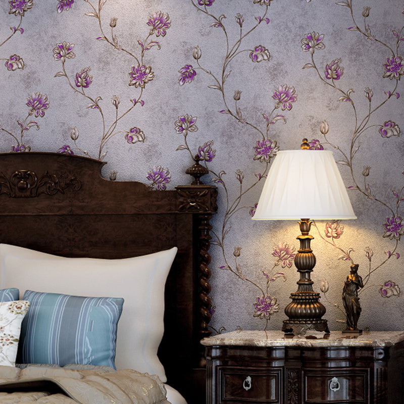 Soft Color Floral Wallpaper Non-Pasted Wall Decoration for Bedroom, 33' L x 20.5" W Light Purple Clearhalo 'Country wall decor' 'Rustic' 'Wallpaper' Wall Decor' 1184496