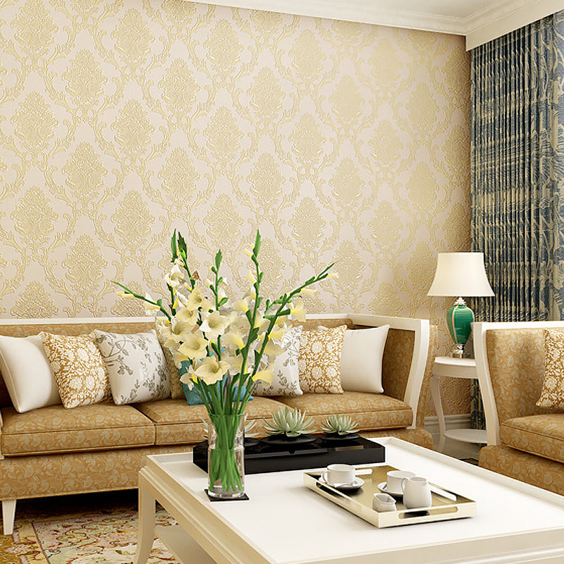 Damask Flower Adhesive Wallpaper Nostalgic 3D Embossed Wall Art with Removable Design Clearhalo 'Vintage wall decor' 'Vintage' 'Wallpaper' Wall Decor' 1184651