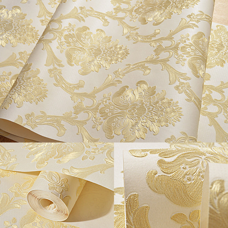 Damask Flower Adhesive Wallpaper Nostalgic 3D Embossed Wall Art with Removable Design Clearhalo 'Vintage wall decor' 'Vintage' 'Wallpaper' Wall Decor' 1184653