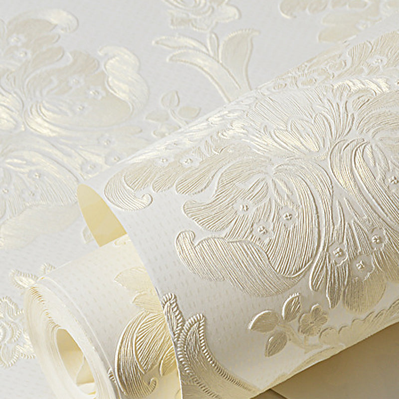 Damask Flower Adhesive Wallpaper Nostalgic 3D Embossed Wall Art with Removable Design Clearhalo 'Vintage wall decor' 'Vintage' 'Wallpaper' Wall Decor' 1184657