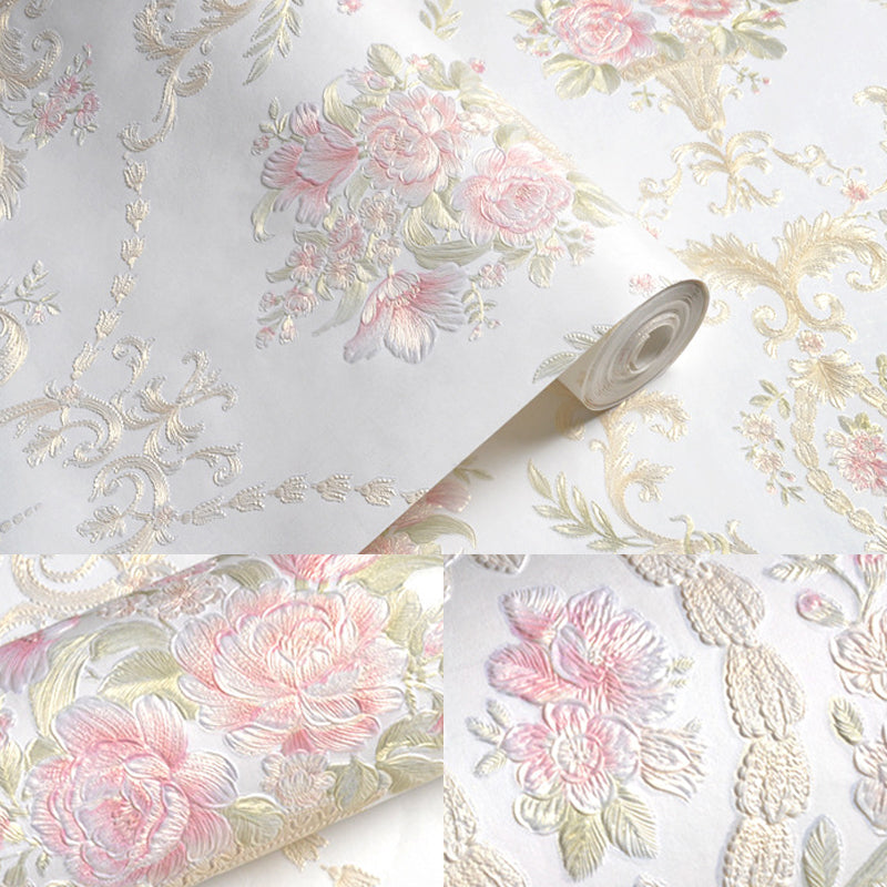 Removable Peony Flower Wallpaper Farmhouse Non-Woven Fabric Wall Art in Pastel Color, Self-Stick Clearhalo 'Country wall decor' 'Rustic' 'Wallpaper' Wall Decor' 1184683
