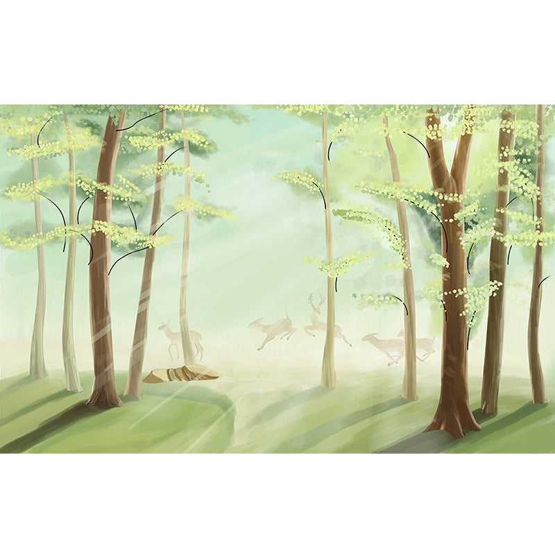 Large Forest Wall Mural Decal Green Non-Woven Fabric Wall Art, Waterproof, Custom Size Clearhalo 'Wall Decor' 'Wall Mural' 1185782